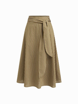Cider - Cotton-blend Mid Rise Striped Knotted Ruffle Hem Midi Skirt