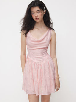 Cider - Lace Cowl Neck Floral Ruffle Mini Dress