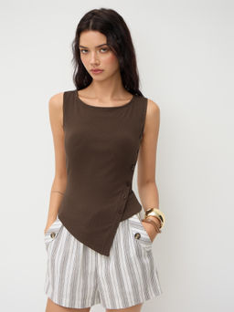 Cider - Boat Neck Asymmetrical Hem Button Tank Top