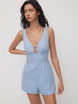 Cider - Cotton-blend V-neck Beaded Romper