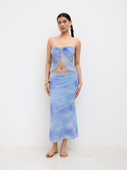 Cider - Mesh Illusion Knotted Bandeau Top & Mid Rise Maxi Skirt