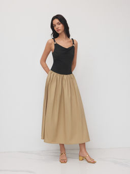 Cider - Cotton Two Tone Cowl Neck Metal Detail Cami Dress