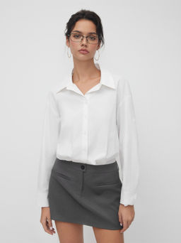 Cider - Cotton-blend Polo Neck Two Tone Shirt Mini Dress