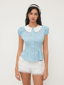Cider - Cotton-blend Peter Pan Collar Pleated Blouse