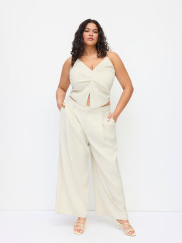 Cider - V-neck Twist Split Cami Top & Mid Rise Wide Leg Trousers Curve & Plus