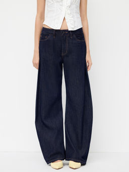 Cider - Denim Low Rise Solid Pocket Barrel-leg Jeans