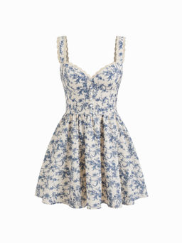 Cider - Sweetheart Neckline Floral Lace Trim Mini Dress