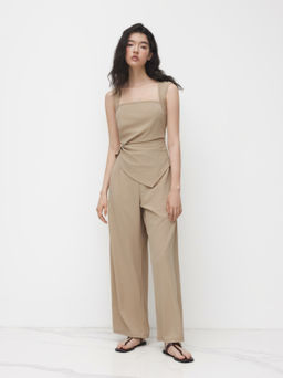Cider - Square Neck Asymmetrical Hem Ruched Jumpsuit