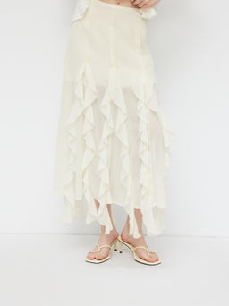 Cider - Chiffon Mid Rise Ruffle Hem Skirt