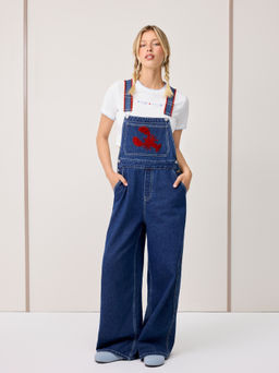 Cider - Denim Lobster Applique Contrasting Binding Straight Leg Jumpsuit