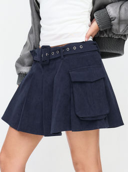 Cider - Mid Rise Pleated Belted Mini Skirt