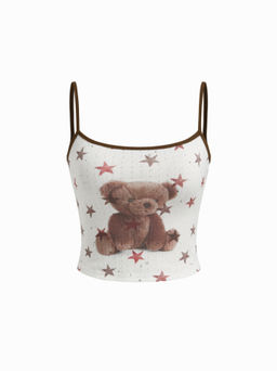 Cider - Cotton Scoop Neckline Bear Graphic Contrasting Binding Cami Top