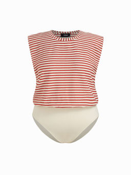 Cider - Round Neckline Stripe Bodysuit Curve & Plus