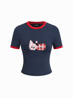 Cider - Icon Applique Round Neckline Short Sleeve Contrasting Binding Tee