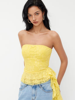 Cider - Lace Ruffle Hem Crop Bandeau Top