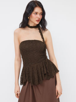 Cider - Lace Asymmetrical Hem Bandeau Top With Scarf