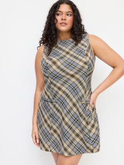 Cider - Boat Neck Plaid Mini Dress Curve & Plus