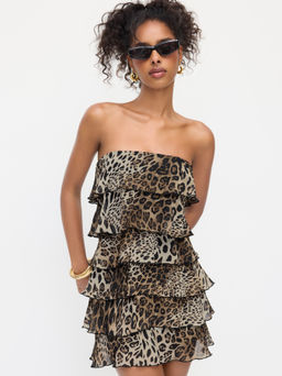 Cider - Chiffon Leopard Layered Bandeau Mini Dress