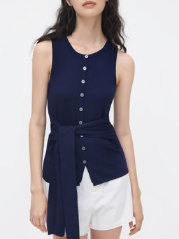 Cider - Knit Scoop Neckline Tie Side Button Front Vest