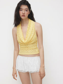 Cider - Two Way Lace Off-shoulder Floral Backless Tank Top