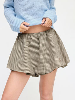 Cider - 100% Cotton Low Rise Check Snail Embroidery Mini Skort
