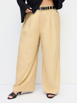 Cider - Mid Rise Pleated Wide Leg Trousers With Belt Curve & Plus