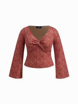 Cider - V-neck Floral Twist Long Sleeve Top Curve & Plus