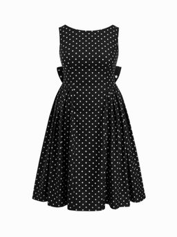 Cider - Linen-blend Boat Neck Polka Dot Backless Bowknot Dress Curve & Plus