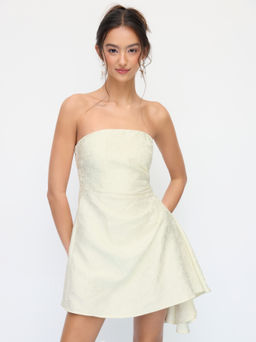 Cider - Jacquard Floral Draped Lace Up Mini Bandeau Dress