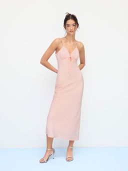 Cider - V-neck Bowknot Cut Out Slip Dress