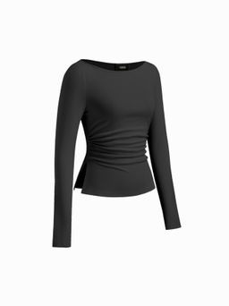 Cider - Cotton-blend Boat Neck Ruched Side Split Tee