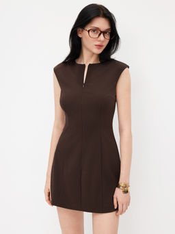 Cider - V-neck Zip Through Mini Dress