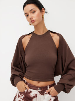 Cider - Knit Stand Collar Tank Top With Shrug