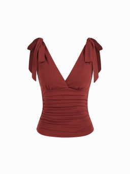 Cider - V-neck Knotted Ruched Tank Top