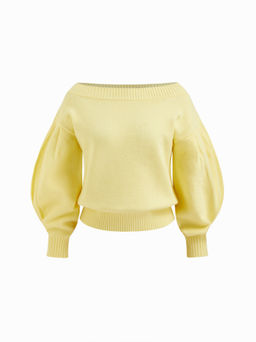 Cider - Knit Boat Neck Lantern Sleeve Oversized Top