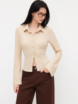 Cider - Texture Collar Long Sleeve Button Top