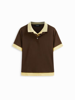 Cider - Cotton-blend Two Tone Polo Button Short Sleeve Tee