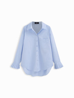 Cider - 100% Cotton Collar Long Sleeve Asymmetrical Hem Oversized Shirt