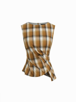 Cider - Plaid Boat Neck Asymmetrical Hem Blouse