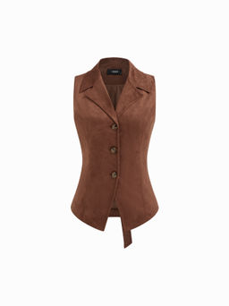Cider - Suede Collar V-neck Tie Back Split Blazer Vest