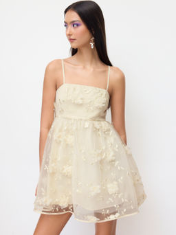 Cider - Sequin Floral Square Neck Tulle Ruffle Cami Mini Dress