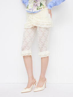 Cider - Lace Low Rise Layered Ruffle Hem Bermuda Leggings