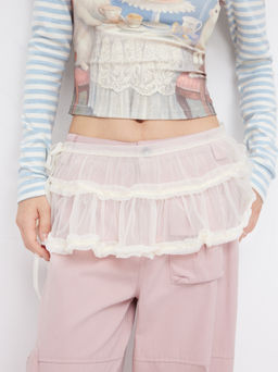 Cider - Mesh Low Rise Lettuce Trim Tiered Knotted Micro Mini Skirt