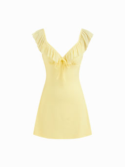 Cider - Sweetheart Neck Ruffle Trim Bowknot Mini Dress