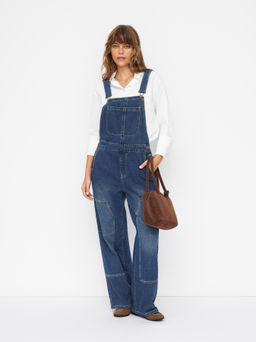 Cider - Denim Low Rise Wide Leg Jumpsuit