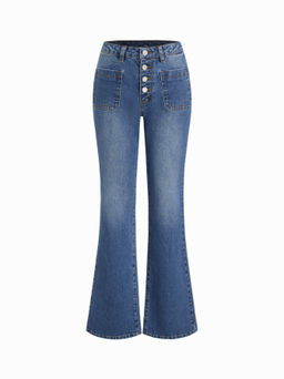 Cider - Stretch Denim Mid Rise Multi Button Bootcut Jeans
