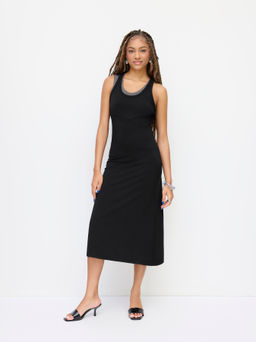 Cider - U-neckline Patchy Two Tone Dress