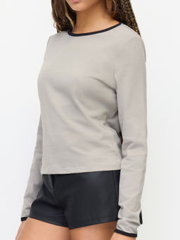 Cider - Cotton-blend Round Neckline Contrasting Binding Oversized Tee