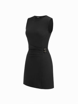 Cider - Round Neckline Belted Ruched Mini Dress