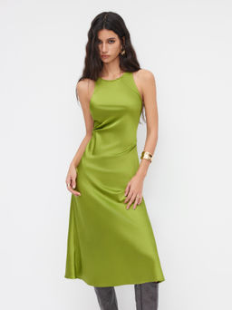 Cider - Satin Round Neckline Cut Out Dress
